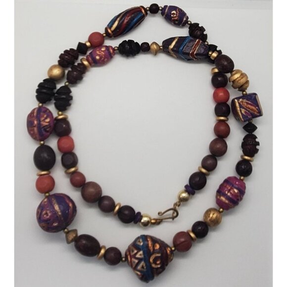 Unbranded Jewelry - Handmade African Necklace Ethnic Multicolored wood Painted Beaded Long